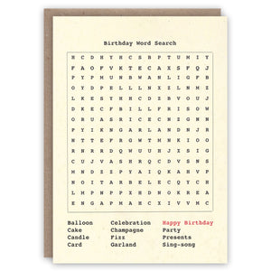 Word search birthday card for puzzle enthusiasts