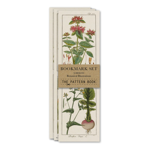 Set of botanical bookmark cards with illustrations on a white background