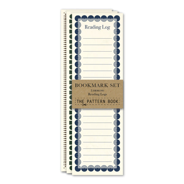 Set of bookmark reading logs with a patterned design on a white background