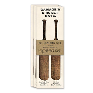 Packaged bookmark set with cricket bat design on a white background