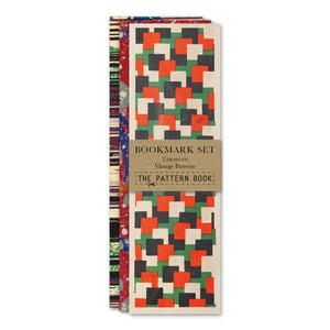 Set of vintage-style pattered bookmarks on a white background