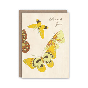 Thank you note card with yellow and brown butterflies