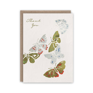 Thank you note card with sliver and gold butterflies