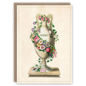 Hero greeting card with classical style trophy vase