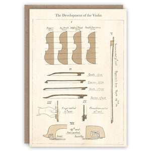 Greeting card illustrating the historical development of the violin