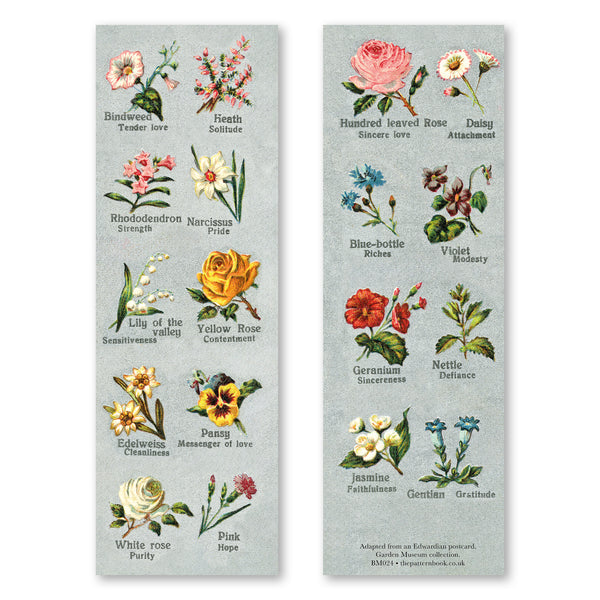 vintage style language of flowers bookmark printed on recycled paper