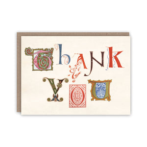 Thank you card with medieval illuminated letters