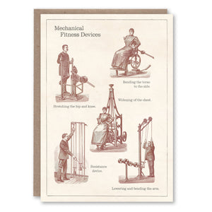 Greeting card with an illustration of Edwardian gym equipment from the 1908 Winkler Prins Encyclopedie