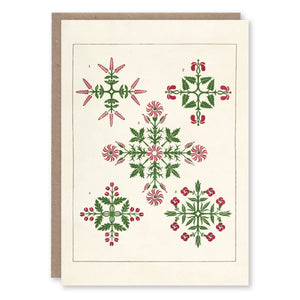 Christmas card with Gothic Revival snowflake ornaments by Augustus Pugin, adapted from Floriated Ornament, 1875