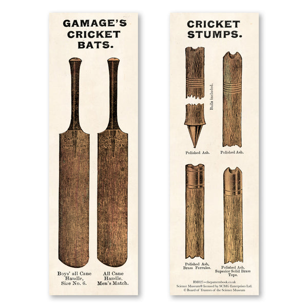 vintage style cricket bats 1 bookmark printed on recycled paper