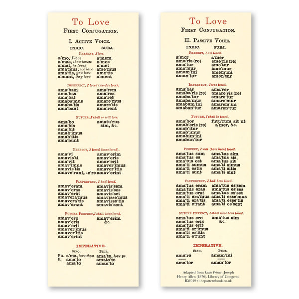 vintage style latin primer bookmark printed on recycled paper