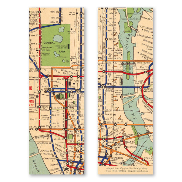 vintage style new york subway map bookmark printed on recycled paper